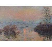 POSTERIIk Vintage Classic Picture Landscape Artwork Sun Setting Over the Seine At Lavacourt. Winter Effect by Claude Monet Portrait Canvas Painting for Office Home Decor 60x90cm