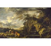 POSTERIIk Vintage Classic Picture Landscape Artwork the Finding of Moses by Salvator Rosa Portrait Canvas Painting for Office Home Decor 60x90cm