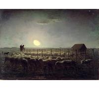 POSTERIIk Vintage Classic Picture Landscape Artwork the Sheepfold Moonlight by Jean Francois Millets Portrait Canvas Painting for Office Home Decor 60x90cm