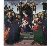 POSTERIIk Vintage Classic Picture Landscape Artwork Virgin and Child on the Throne Surrounded by Piero Di Cosimo Portrait Canvas Painting for Office Home Decor 60x90cm