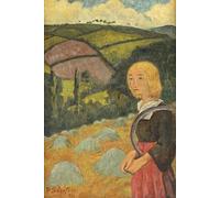 POSTERIIk Vintage Classic Picture Landscape Artwork Young Breton Girl and Haystacks by Paul Sérusier Portrait Canvas Painting for Office Home Decor 60x90cm