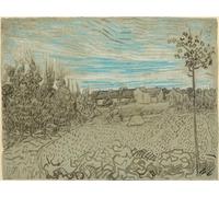 POSTERIIk Vintage Print Pop Art Landscape Artwork Cottages with a Woman Working in the Middle Ground by Vincent Van Gogh Art Prints for Office Home Decor 60x90cm