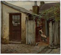 POSTERIIk Vintage Print Pop Art Landscape Artwork Girl with Bird At the King Street Bakery by Frederick Mccubbin Art Prints for Office Home Decor 60x90cm