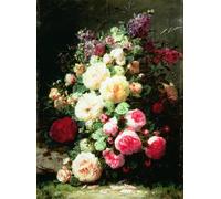 POSTERIIk Vintage Print Pop Art Landscape Artwork Still Life with Roses on a Mossy Bank by Jean Baptiste Robie Art Prints for Office Home Decor 60x90cm