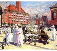 POSTERIIk Vintage Print Pop Art Landscape Artwork the City Hall Square in Copenhagen by Paul Gustave Art Prints for Office Home Decor 60x90cm