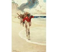 POSTERIIk Vintage Print Pop Art Landscape Artwork We Started to Run Back to the Raft for Our Lives by Howard Pyle Art Prints for Office Home Decor 60x90cm