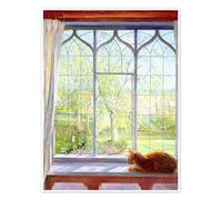 Posterlounge Cat in window in spring Poster by Timothy Easton 50 x 70 cm Wall art Wall decor