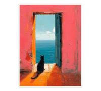 Posterlounge Cat starring at the sea Poster by DejaReve 30 x 40 cm Orange Wall art Wall decor
