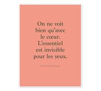 Posterlounge Citation d’Exupéry - On ne voit bien qu’avec le cœur II Poster by Typobox 13 x 18 cm Rosé Wall art Wall decor
