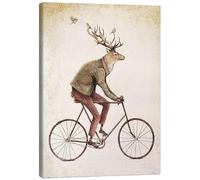 Posterlounge Deer on a Bike Canvas print by Mike Koubou 30 x 40 cm Beige Wall art Wall decor
