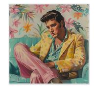 Posterlounge Elvis sitting on retro sofa Poster by DejaReve 60 x 60 cm Rosé Wall art Wall decor