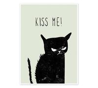 Posterlounge Kiss Me (black cat) Poster by Amy and Kurt 50 x 70 cm Wall art Wall decor
