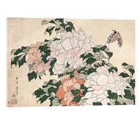 Posterlounge Peonies and a Butterfly Acrylic print by Katsushika Hokusai 21 x 14 cm Beige Wall art Wall decor
