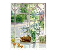 Posterlounge Sleeping Cat in the Window Poster by Timothy Easton 60 x 80 cm Green Wall art Wall decor