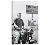 Posterlounge Steve McQueen in The Great Escape Canvas print by Celebrity Collection 20 x 30 cm Black and white Wall art Wall decor