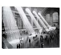 Posterlounge Sunbeams into Grand Central Station Canvas print 70 x 50 cm Black and white Wall art Wall decor