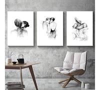 Posters And Prints Black And White Couple Hand-Painted Map Wall Art Canvas Painting Living Room Wedding Decoration Wall 50x75cmx3 Frameless