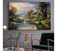 Posters and Prints Nature Farmhouse Landscape By Thomas Kinkade Canvas Painting Wall Art Picture for Home Decoration 70x115cm Unframed