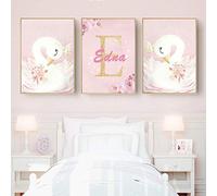 Posters Nordic Kids Decoration Canvas Painting Pink Swan Cartoon Pictures Girl Children Bedroom Decor Nursery Wall Art -40x50cm No Frame