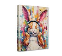 Posters Prints Bunny Wear Headphones 1P Animal Graffiti Canvas Wall Art Neon Modern Pictures Artwork for Living Room Bathroom Home Decor Framed Gallery-Wrapped Ready to Hang