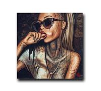 Posters Prints Cool Sexy Girl Tattoo Canvas Painting Wear Glasses Sex Women Portrait Wall Art Pictures for Living Room