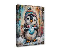 Posters Prints The Penguin Holding Globe 1P Animal Graffiti Canvas Wall Art Modern Pictures Artwork for Living Room Bathroom Home Decor Framed Gallery-Wrapped Ready to Hang