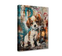 Posters Prints The Puppy Holding Lantern 1P Animal Graffiti Canvas Wall Art Modern Pictures Artwork for Living Room Bathroom Home Decor Framed Gallery-Wrapped Ready to Hang
