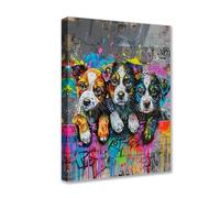 Posters Prints Three Dog 1P Animal Graffiti Canvas Wall Art Neon Modern Pictures Artwork for Living Room Bathroom Home Decor Framed Gallery-Wrapped Ready to Hang