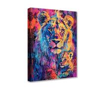 Posters Prints Tiger Protecting Her Baby 1P Animal Graffiti Canvas Wall Art Neon Modern Pictures Artwork for Living Room Bathroom Home Decor Framed Gallery-Wrapped Ready to Hang