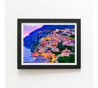 Postiano At Dusk, Amalfi Coast, Italy Framed Art Print Warren Reed - Designer Black W16 inch x H24 inch