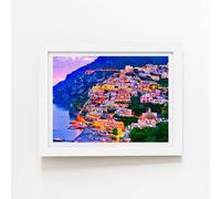 Postiano At Dusk, Amalfi Coast, Italy Framed Art Print Warren Reed - Designer White W24 inch x H36 inch