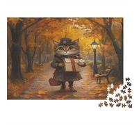 Postman Cat Jigsaw Puzzles Autumn Park Challenge Toy Educational Games Home Decoration for Adults& Teenager Age 14 Years Up 1000pcs (75x50cm)