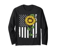 Postman Mailman American Flag Sunflower Mail Lady Long Sleeve T-Shirt