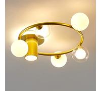 Postmodern Light Led 5-Lights Semi Flush Mount Globe Glass Chandelier Indoor Mid-Century Industrial Hanging Ceiling Lamp Fixtures Iron for Bedroom Restaurant Living Room/