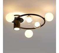 Postmodern Light Led 5-Lights Semi Flush Mount Globe Glass Chandelier Indoor Mid-Century Industrial Hanging Ceiling Lamp Fixtures Iron for Bedroom Restaurant Living Room/