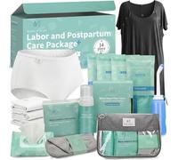 Postpartum Care Kit for Mom (14-Piece) - Includes Labor and Delivery Gown, Peri Bottle, Witch Hazel Foam, Pad Liners & More! with Hospital Essentials for Women After Birth