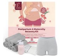 Postpartum & Maternity Recovery Kit - Hospital Bag Essentials for New Moms | 5 Disposable Cotton Knickers, Abdominal Support Binder & Peri Bottle | Post-Birth Recovery Gift