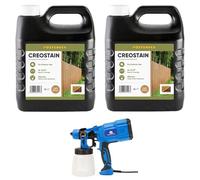 Postsaver Creostain Creocote & Electric Hand Sprayer | Oil Based Wood Treatment | Creosote Substitute | for Fences & Sheds | 8 Litre + Sprayer (Light Brown)