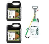 Postsaver Creostain Creocote & Sprayer | Oil Based Timber Wood Treatment | Creosote Substitute | Ideal for Fences & Sheds | 8 Litre + Sprayer (Dark Brown)