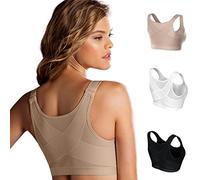 Posture Bra Corrector for Women, Full Coverage Front Closure X-Strap Wirefree Back Support, Fix Body Shaper Bra (Beige,XL)