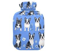 Posture Cartoon Boston Terrierdogs Royal Blue hot Water Bottles with Soft Cover, 1L Warm Compress for Neck and Shoulder Pain Relief,Tummy Warmer,Bolsa Caliente para Dolores musculares