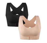 Posture Corrector Bra for Women Back Support Front Closure Bra with Back Smoothing Lift Wireless Ultimate Underwear (2pcs,S)