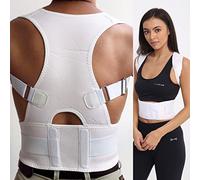 Posture Corrector Deluxe, Magnetic, Adjustable Straps, Neoprene, Four Colours (Medium, White) Unisex