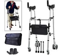 Posture Rolling Walker with Armrest Support Pad, Adjustable Height 4 Wheel Rollator for Elderly Walking Aid