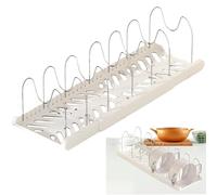 Pot and Pan Organizer - Expandable Rack Holder, Adjustable Kitchen Stand | 7 Compartments Pot Pan Storage, Cabinet or Use, Space Saver Cookware Lids, Frying Pans, Bakeware, Organization