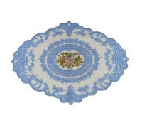 Pot Embroidered Cups Set of 2 - Polyester Lace Table Mat for Coffee Home Decor Dining Pink or Green Oval Pad - Purple Navy Blue Misty Blue Flower Black Burgundy Table Light Blue(D)