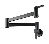 Pot Filler Brass Folding Stretchable Wall Mount Restaurant Sink with Double Joint Swing Arm Single Hole Two Handles(Black)