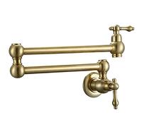 Pot Filler Brass Wall Mount Kitchen Sink Faucets, Folding Stretchable Double Joint Swing Arm Single Hole Black(Brushed Gold)