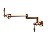 Pot Filler Commercial Wall Mount Folding Stretchable Brass Faucet with Double Joint Swing Arms Single Hole Two Handles, Kitchen Sink-Rose Gold-A