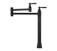 Pot Filler Deck Mount, ARCORA Pot Filler Black Kitchen Folding Faucet 2 Handle with Stretchable Double Joint Swing Arms Brass Stove Faucet Matte Black